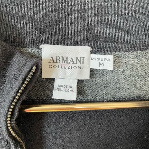 Armani Collezioni Black and Gray Rugby Striped Wool Sweater Jacket M - Picture 6 of 6